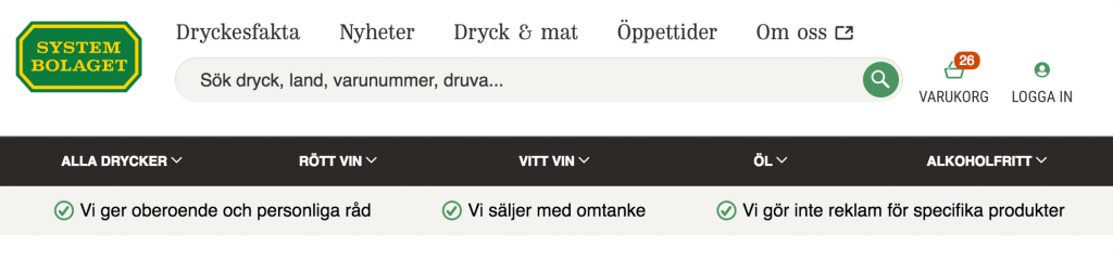 Sökfönstret på Systembolaget.se. Foto: Skärmdump.