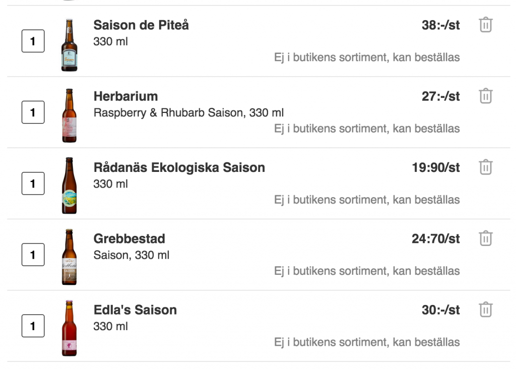 Beställning av saison på Systembolaget.se. Foto: Skärmdump.
